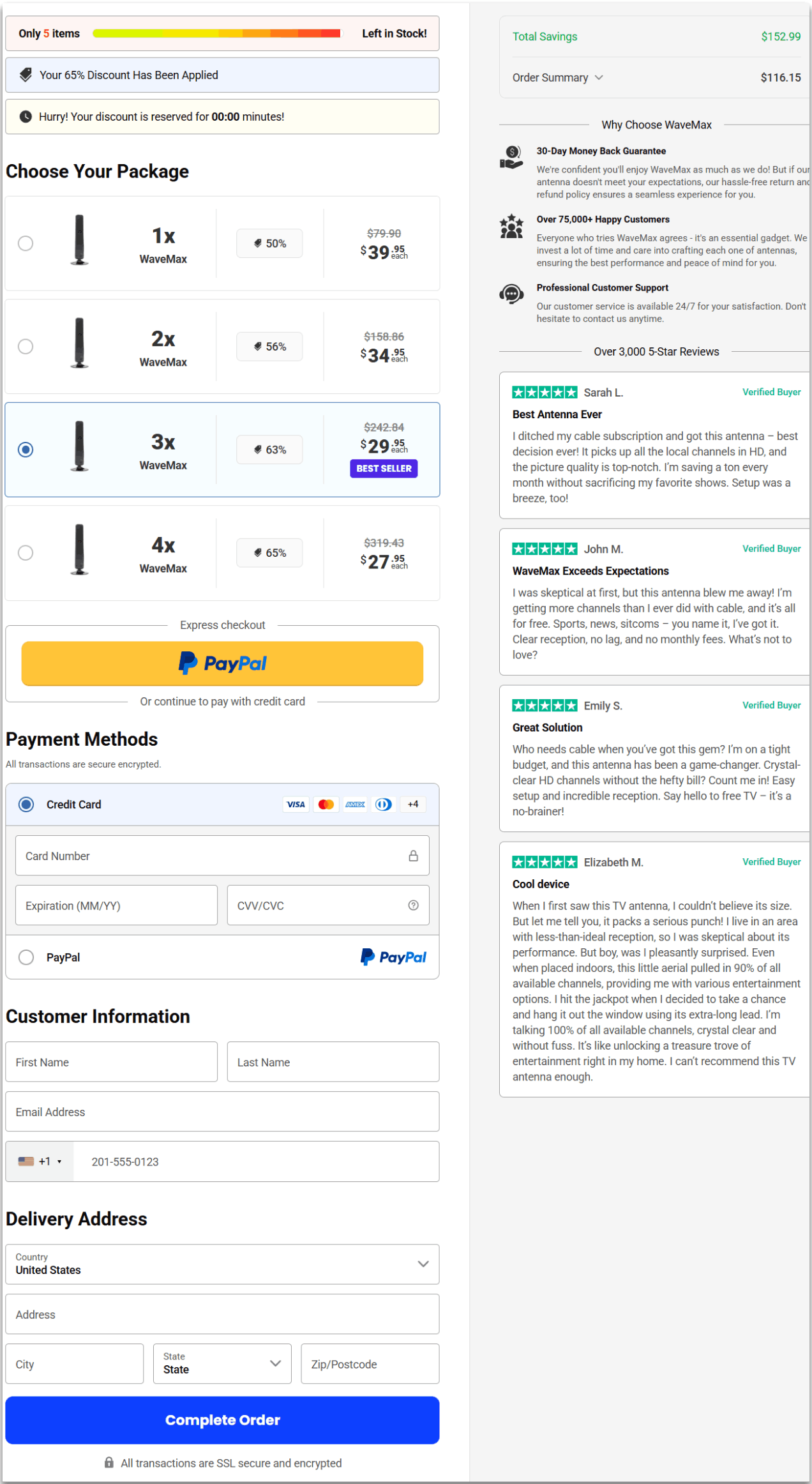 Wavemax Antenna secure checkout page